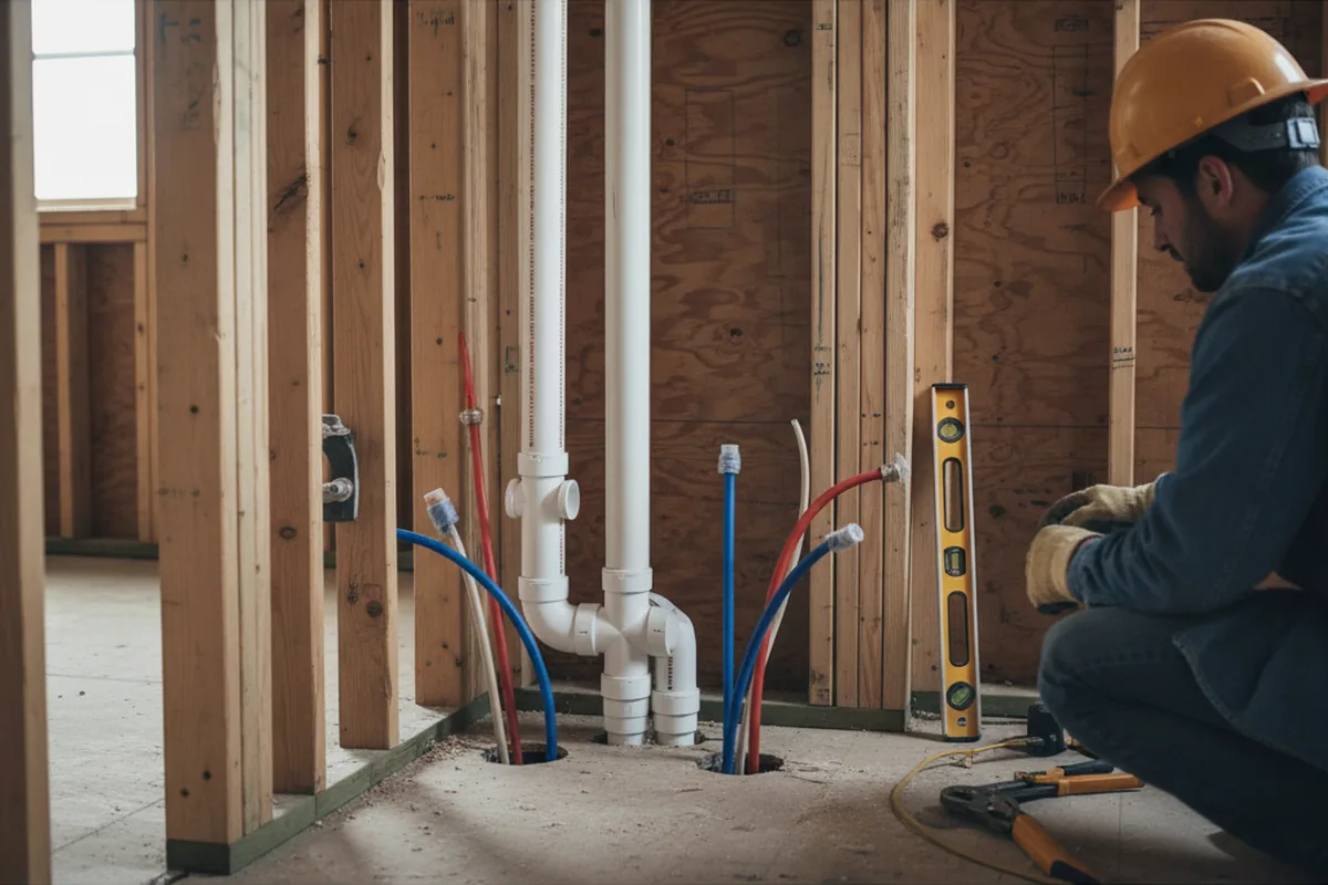 Drain and supply rough-in during Leak Detection in Old Greenwich